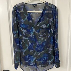 Massimo Blue and Gray Sheer Floral Blouse